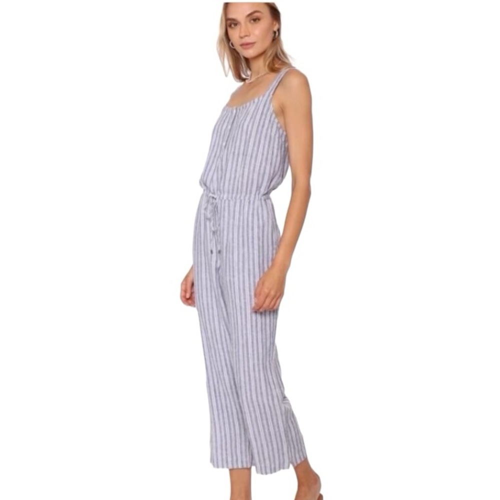 Rails size large sleeveless blue & white stripe jumpsuit with drawstring waist